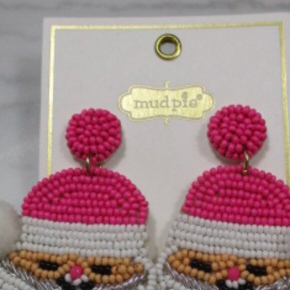 Mudpie pierced Santa earrings in Pink - Picture 4 of 5